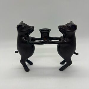 Vintage Cast Metal Dancing Pigs Candle Holder Figural Whimsical